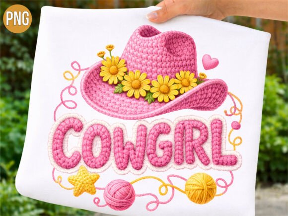 Cowgirl Pink Crochet Flower Hat PNG: Elevating Digital Design with Western Charm