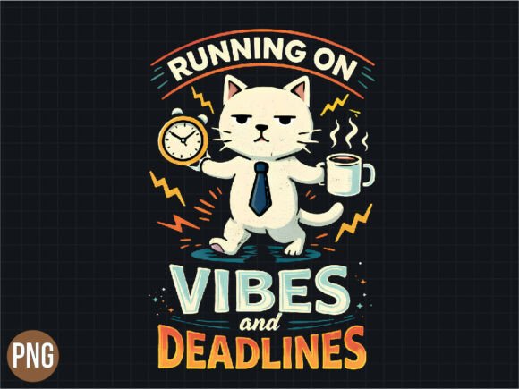 Funny Cat Running on Vibes Coffee PNG