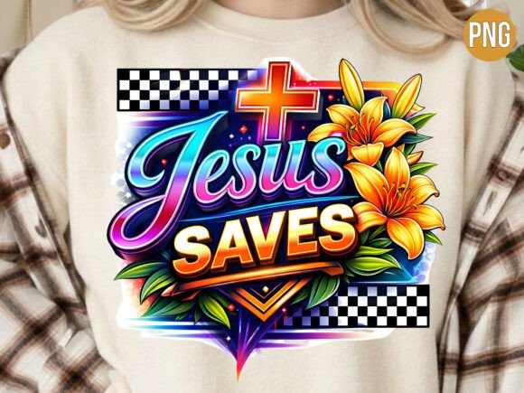 Jesus Saves Religious Floral Cross PNG