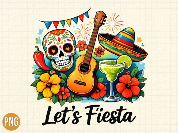 Let’s Fiesta Mexican Skull Guitar PNG