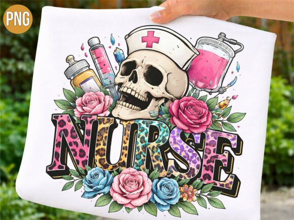 Nurse Skull Leopard Floral Rose PNG Design