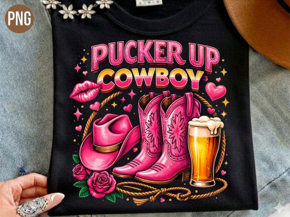 Pucker Up Cowboy Boots Beer PNG Shirt Design