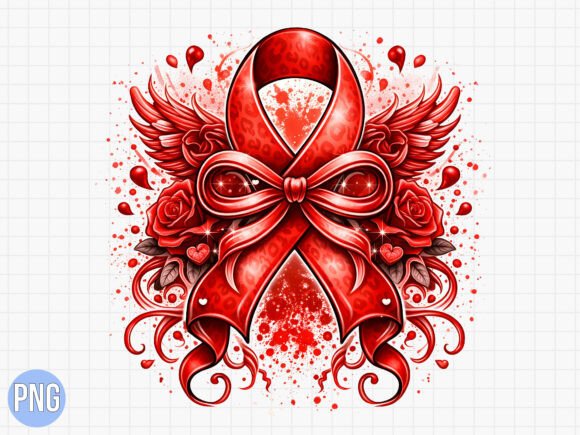 Red Awareness Ribbon Wings Roses PNG: A Premium Digital Design for Creative Projects